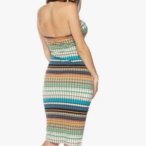 THE SANG MultiColor Brallete Style Tube Top With Pull String Front Bodycon Dress - Picture 4 of 12